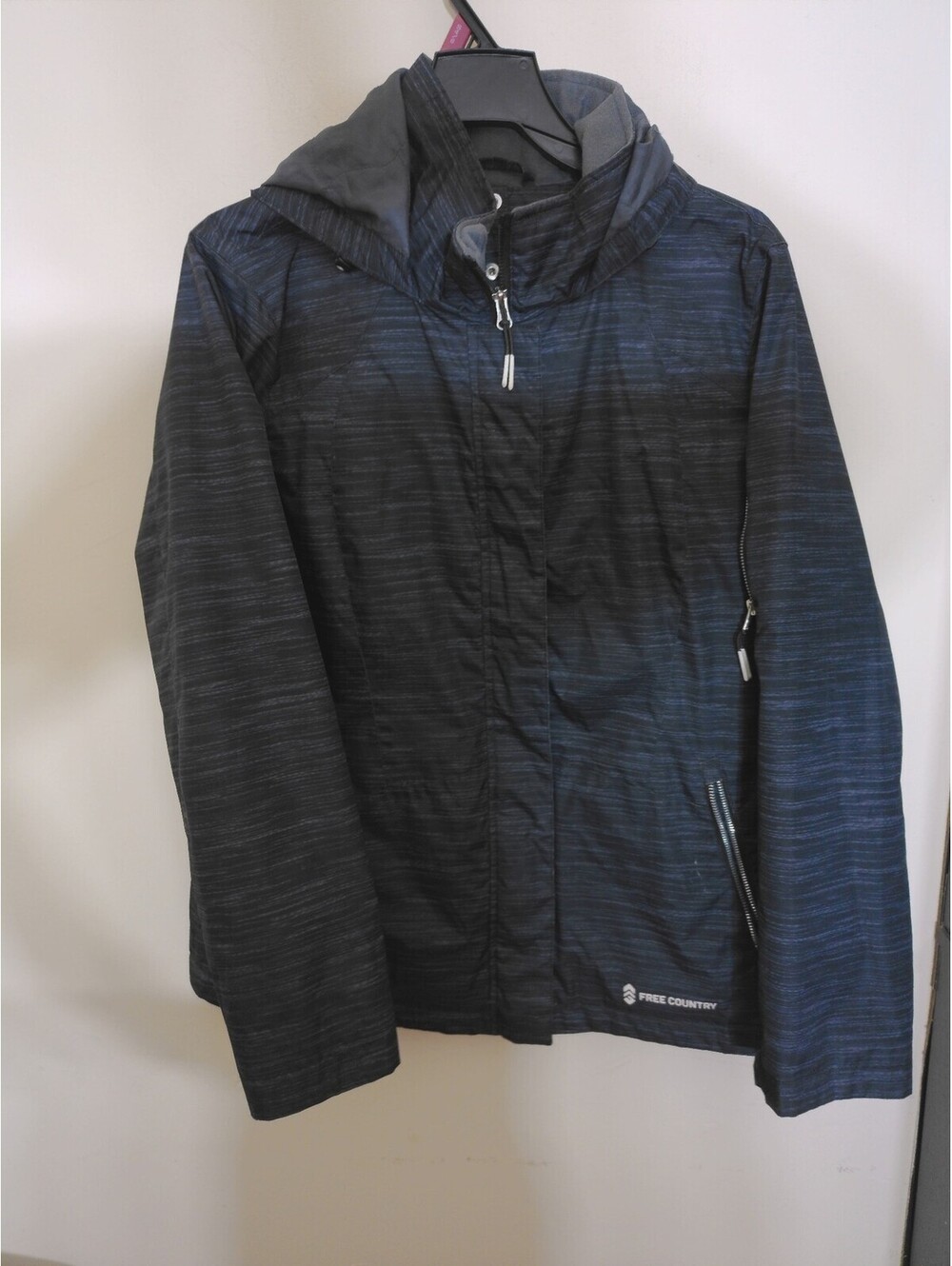 FreeCountry Womens Radiance Hooded Jacket Size L Black Gray Full Zip Lined Shell